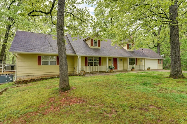 4855 E Cimarron Ln, Springfield, MO 65803 - cape cod home featuring a porch, an attached garage, a front lawn, and roof with shingles