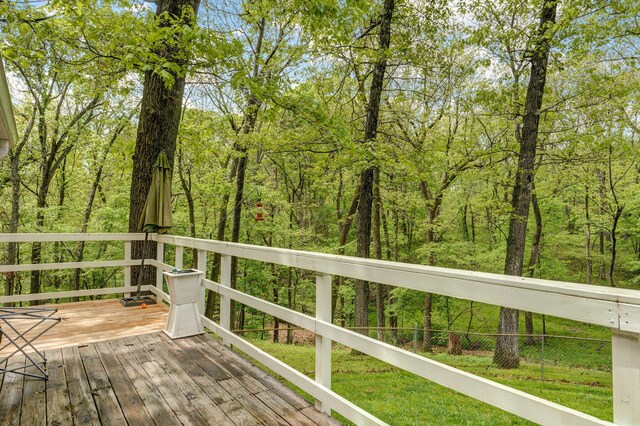 4855 E Cimarron Ln, Springfield, MO 65803 - deck featuring a view of trees and a yard