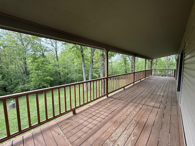 16709 Honeysuckle Hill Rd, Eminence, MO 65466 - wooden deck with a yard and a wooded view