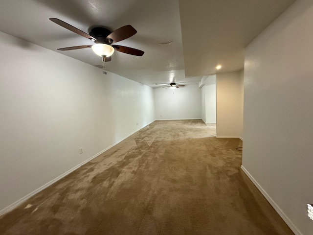 16709 Honeysuckle Hill Rd, Eminence, MO 65466 - below grade area featuring ceiling fan, carpet floors, baseboards, and recessed lighting
