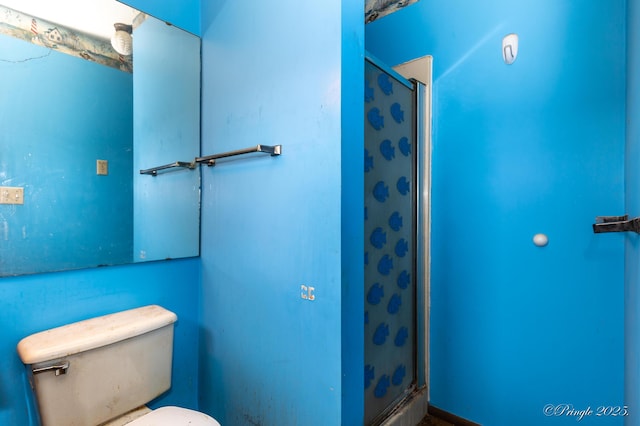 bathroom featuring a shower stall and toilet