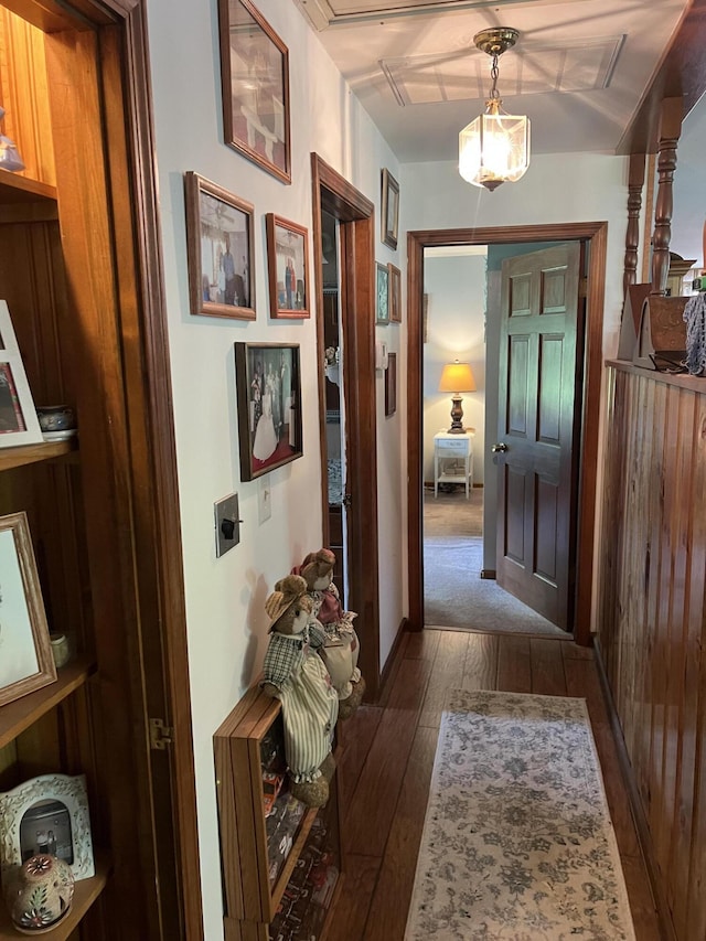 hallway with dark wood-style flooring