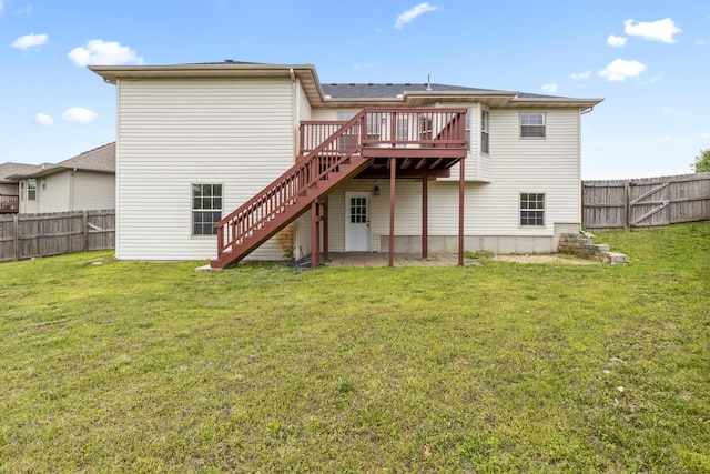 back of house with stairs and a deck