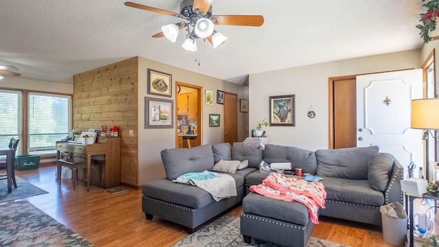 920 Oak St, Thayer, MO 65791 - living area featuring ceiling fan, light wood-type flooring, and a textured ceiling