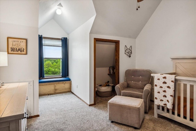 1215 E 515th Rd, Morrisville, MO 65710 - carpeted bedroom featuring vaulted ceiling and baseboards