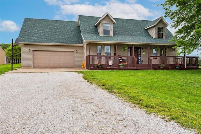 1215 E 515th Rd, Morrisville, MO 65710 - cape cod-style house featuring driveway, a front yard, a garage, a porch, and roof with shingles