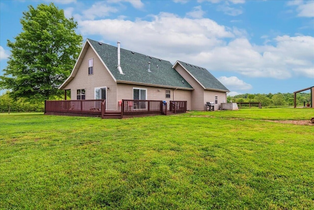 1215 E 515th Rd, Morrisville, MO 65710 - rear view of property featuring a shingled roof, a deck, and a yard