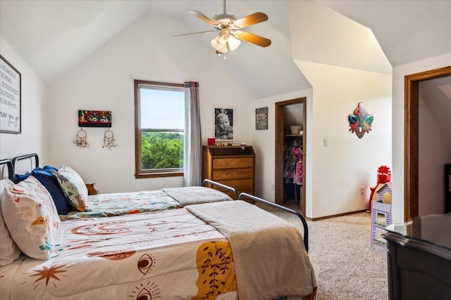 1215 E 515th Rd, Morrisville, MO 65710 - carpeted bedroom with lofted ceiling, ceiling fan, and baseboards