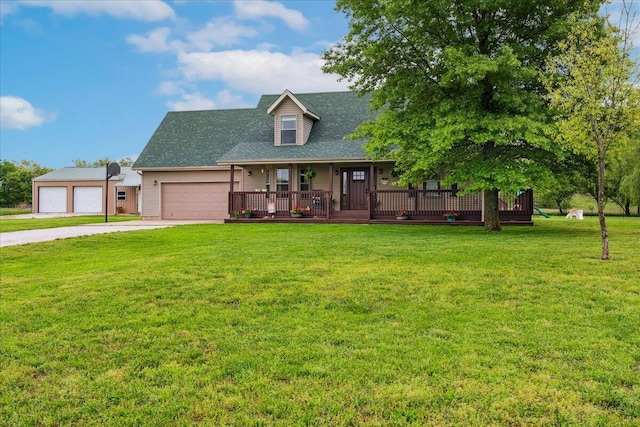 1215 E 515th Rd, Morrisville, MO 65710 - new england style home with driveway, a front lawn, a shingled roof, and a porch