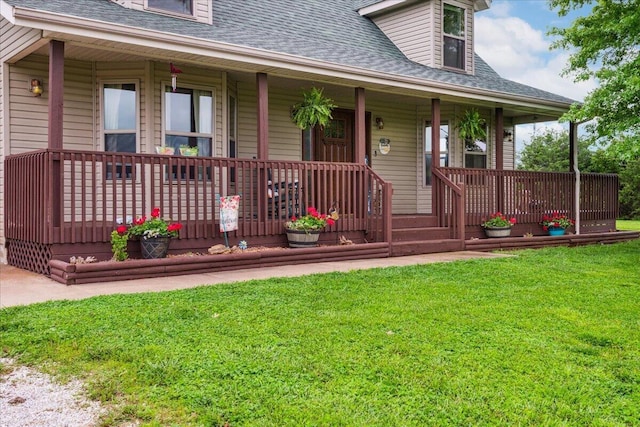 1215 E 515th Rd, Morrisville, MO 65710 - view of front facade featuring covered porch, roof with shingles, and a front lawn