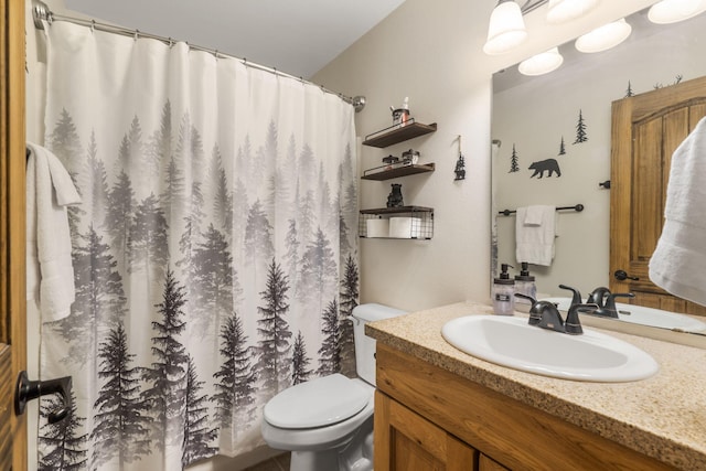 1226 Peace In Valley Rd, Blue Eye, MO 65611 - bathroom featuring toilet, vanity, and a shower with curtain