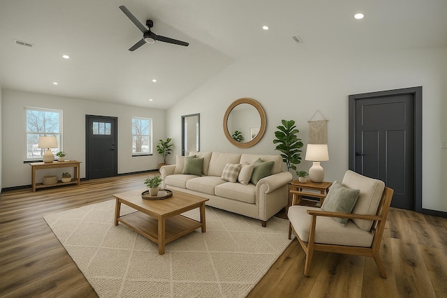 834 Morris St, Mountain Grove, MO 65711 - living room with recessed lighting, ceiling fan, wood finished floors, and lofted ceiling