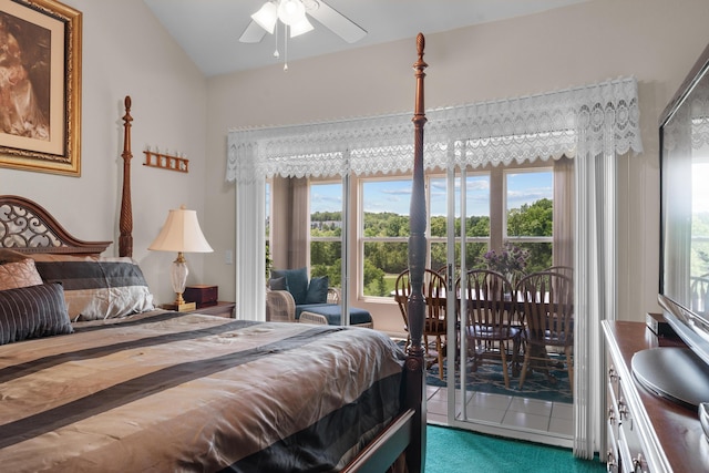 351 Wildwood Dr S Unit 5, Branson, MO 65616 - bedroom featuring access to exterior, vaulted ceiling, and tile patterned flooring
