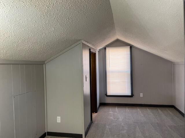 1627 W Lindberg St, Springfield, MO 65807 - additional living space featuring a textured ceiling, vaulted ceiling, carpet, and baseboards