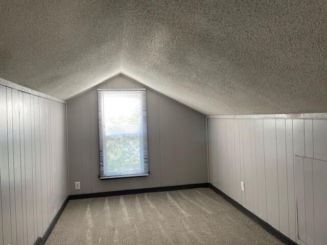 1627 W Lindberg St, Springfield, MO 65807 - bonus room featuring carpet flooring, a textured ceiling, vaulted ceiling, and baseboards