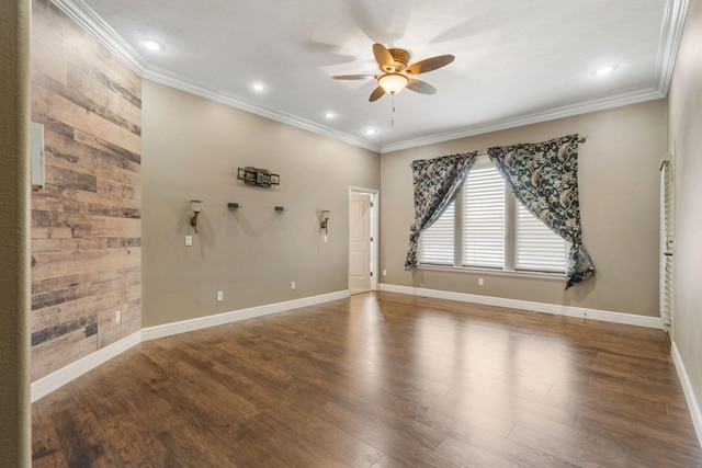 3260 W Rivulet Pass, Springfield, MO 65810 - unfurnished room with ceiling fan, crown molding, wood finished floors, baseboards, and recessed lighting