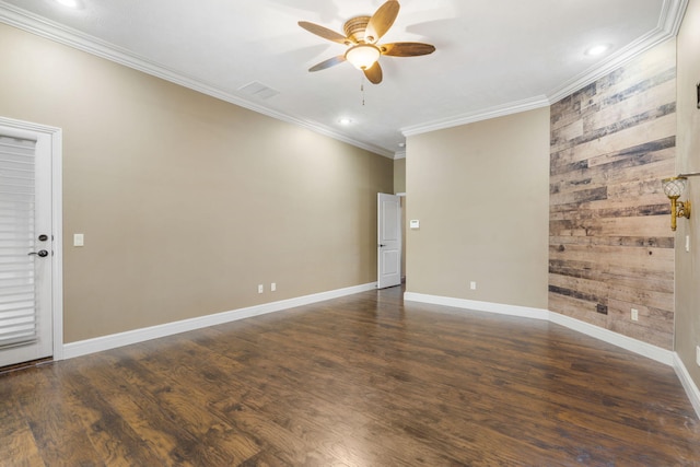 3260 W Rivulet Pass, Springfield, MO 65810 - empty room with a ceiling fan, crown molding, wood finished floors, baseboards, and recessed lighting