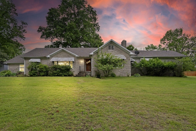 191 State Highway Y, Forsyth, MO 65653 - single story home with a chimney, a lawn, and stone siding