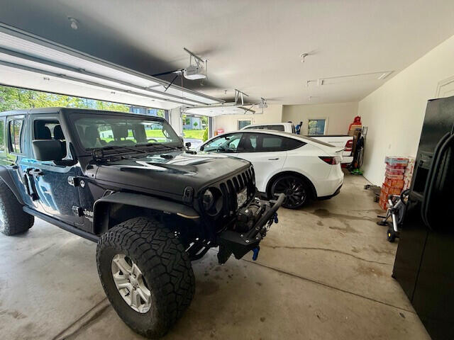 garage with a garage door opener