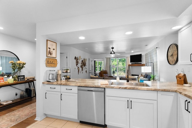 77 Anglers Pointe Unit 4, Branson, MO 65616 - kitchen with dishwasher, a peninsula, recessed lighting, open floor plan, and white cabinetry