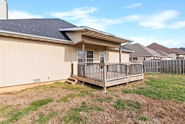 1602 E Fairwind, Ozark, MO 65721 - back of property with a wooden deck and a shingled roof
