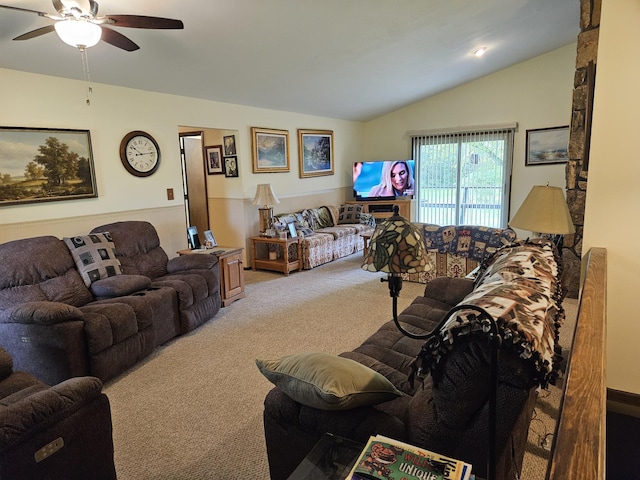 1100 County Road 8270, West Plains, MO 65775 - carpeted living area with vaulted ceiling and ceiling fan