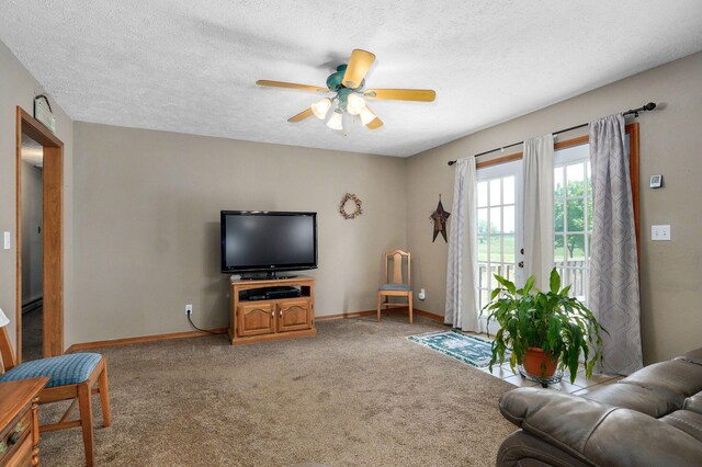 13860 Lawrence Unit 1158, Mount Vernon, MO 65712 - carpeted living area with a ceiling fan, baseboards, and a textured ceiling