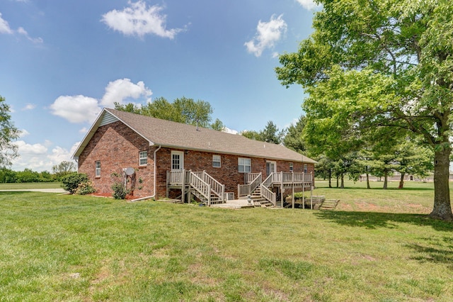 13860 Lawrence Unit 1158, Mount Vernon, MO 65712 - back of house featuring brick siding, a yard, roof with shingles, and a wooden deck