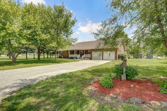 13860 Lawrence Unit 1158, Mount Vernon, MO 65712 - ranch-style home featuring brick siding, driveway, a porch, a garage, and a front yard