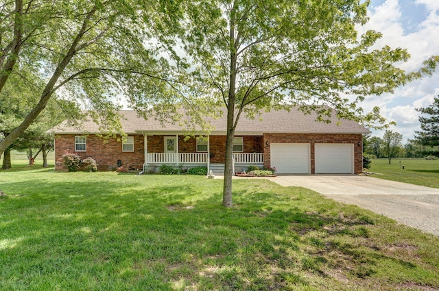13860 Lawrence Unit 1158, Mount Vernon, MO 65712 - ranch-style home featuring a porch, driveway, a garage, a front yard, and roof with shingles