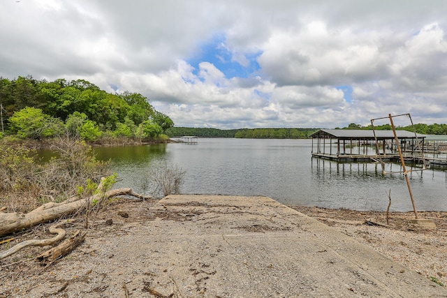 dock with a water view and boat lift
