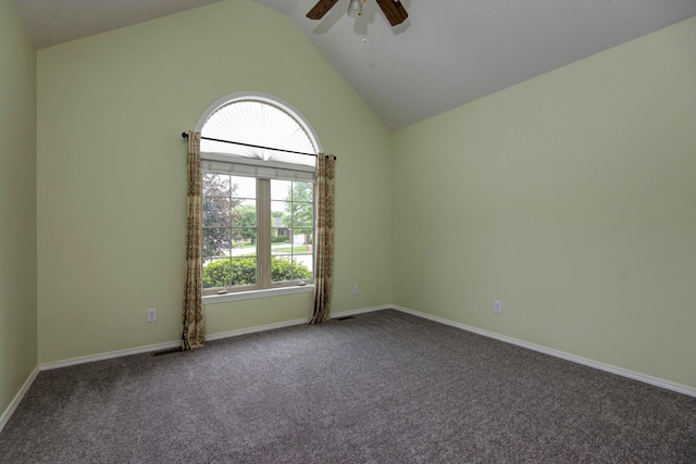 904 W Crater Cir, Nixa, MO 65714 - empty room featuring ceiling fan, carpet floors, vaulted ceiling, and baseboards