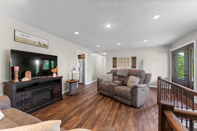 5376 S 140th Rd, Morrisville, MO 65710 - living area featuring dark wood finished floors, baseboards, recessed lighting, and a textured ceiling