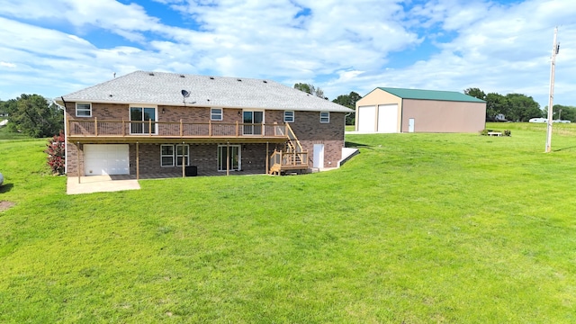 5376 S 140th Rd, Morrisville, MO 65710 - back of house featuring a wooden deck, a lawn, stairway, and brick siding