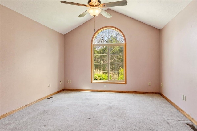 580 Cedar Hill Ln, Marshfield, MO 65706 - spare room with carpet flooring, healthy amount of natural light, ceiling fan, baseboards, and vaulted ceiling