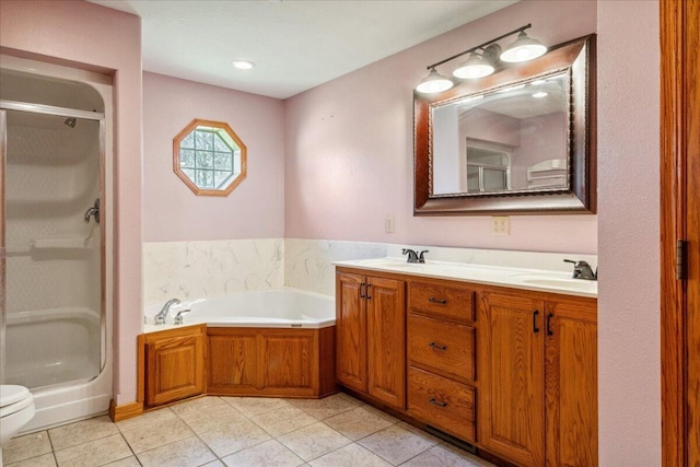 580 Cedar Hill Ln, Marshfield, MO 65706 - full bath featuring a stall shower, tile patterned floors, a bath, double vanity, and toilet