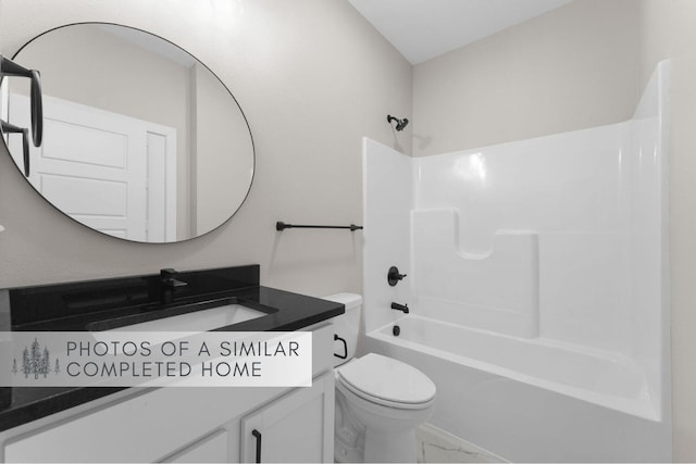 361 Stillwood Dr, Branson, MO 65616 - bathroom with toilet, vanity, marble look tiles, and shower / bathtub combination