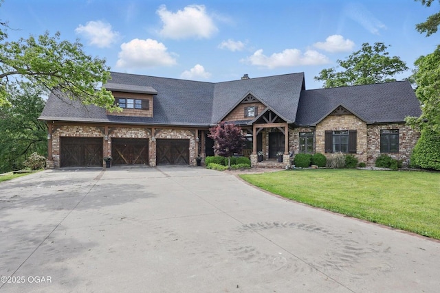 16575 Fir Rd, Carthage, MO 64836 - craftsman house with concrete driveway, a front lawn, a garage, brick siding, and roof with shingles
