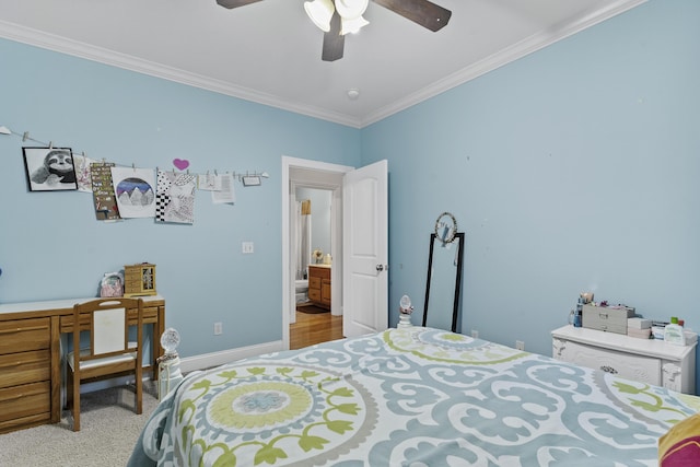 5998 S Parkhaven Ln, Springfield, MO 65810 - bedroom featuring ornamental molding, ceiling fan, baseboards, and an office area