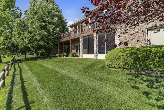 5998 S Parkhaven Ln, Springfield, MO 65810 - view of green lawn featuring a wooden deck