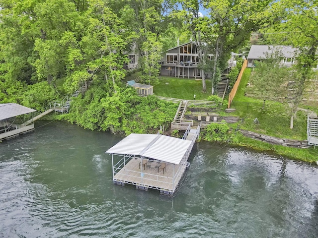 1294 Acacia Club Rd, Hollister, MO 65672 - dock with stairway, a water view, and boat lift