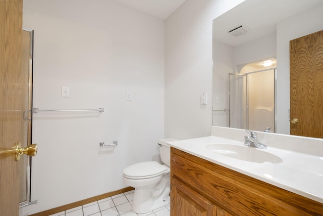 170 Sundance Rd, Cape Fair, MO 65624 - bathroom featuring an enclosed shower, vanity, toilet, tile patterned floors, and baseboards