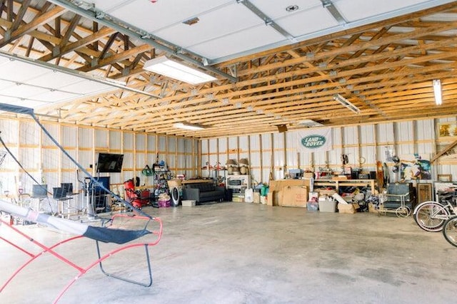 garage featuring a workshop area