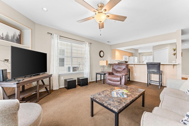 351 S Wildwood Dr Unit 3-2, Branson, MO 65616 - living area with carpet floors, a ceiling fan, baseboards, and recessed lighting
