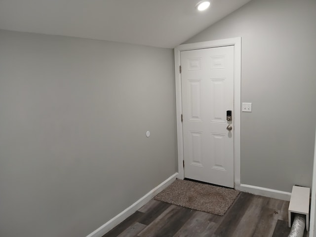 639 W Webster St, Springfield, MO 65802 - doorway with lofted ceiling, baseboards, dark wood-type flooring, and recessed lighting
