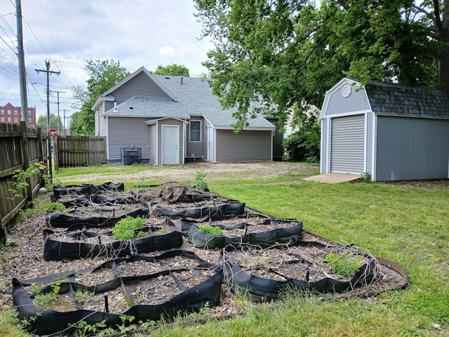 639 W Webster St, Springfield, MO 65802 - view of yard with a garden, a shed, an outbuilding, and central air condition unit