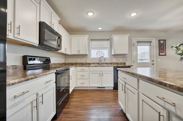 358 W Granada St, Republic, MO 65738 - kitchen featuring black appliances, a sink, white cabinetry, recessed lighting, and dark wood-style flooring