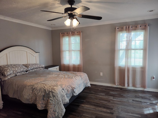 4181 S 105th Rd, Bolivar, MO 65613 - bedroom featuring multiple windows, dark wood-style floors, crown molding, baseboards, and a ceiling fan