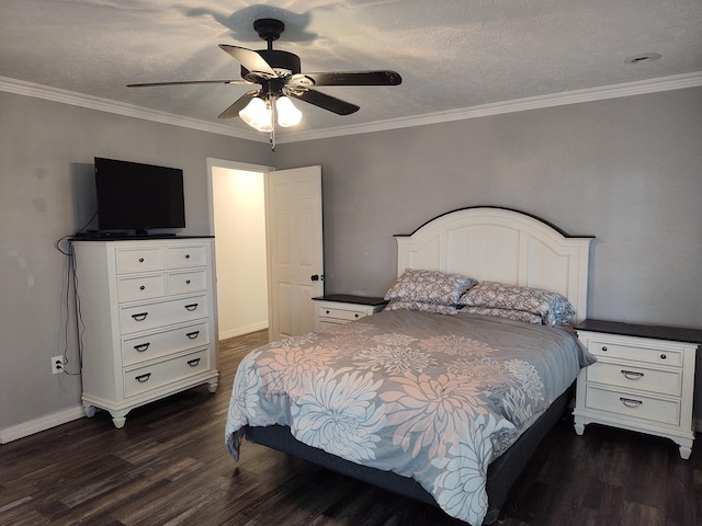 4181 S 105th Rd, Bolivar, MO 65613 - bedroom with dark wood finished floors, baseboards, ornamental molding, and ceiling fan