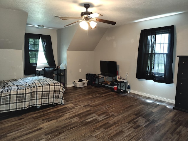 4181 S 105th Rd, Bolivar, MO 65613 - bedroom featuring wood finished floors, vaulted ceiling, baseboards, a textured ceiling, and a ceiling fan